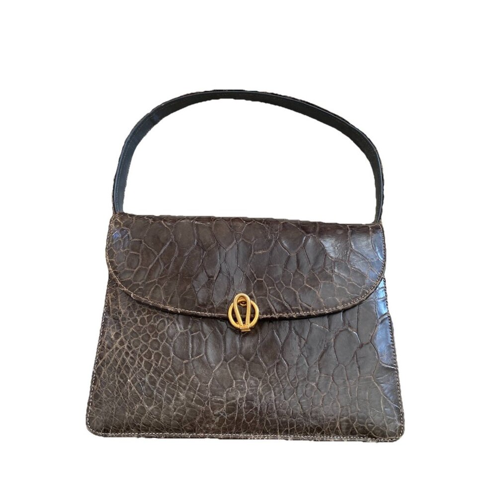 Vintage 1950s Bellestone Purse Alligator Handbag Taupe Brown 50s
